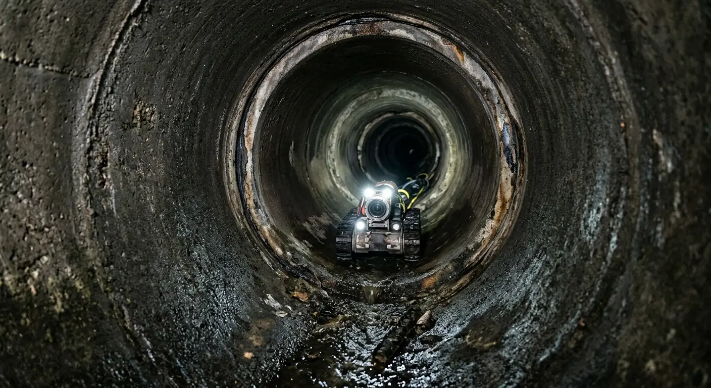 Robotic sewer camera inspecting pipe interior for Sewer Line Cleaning in Blakely