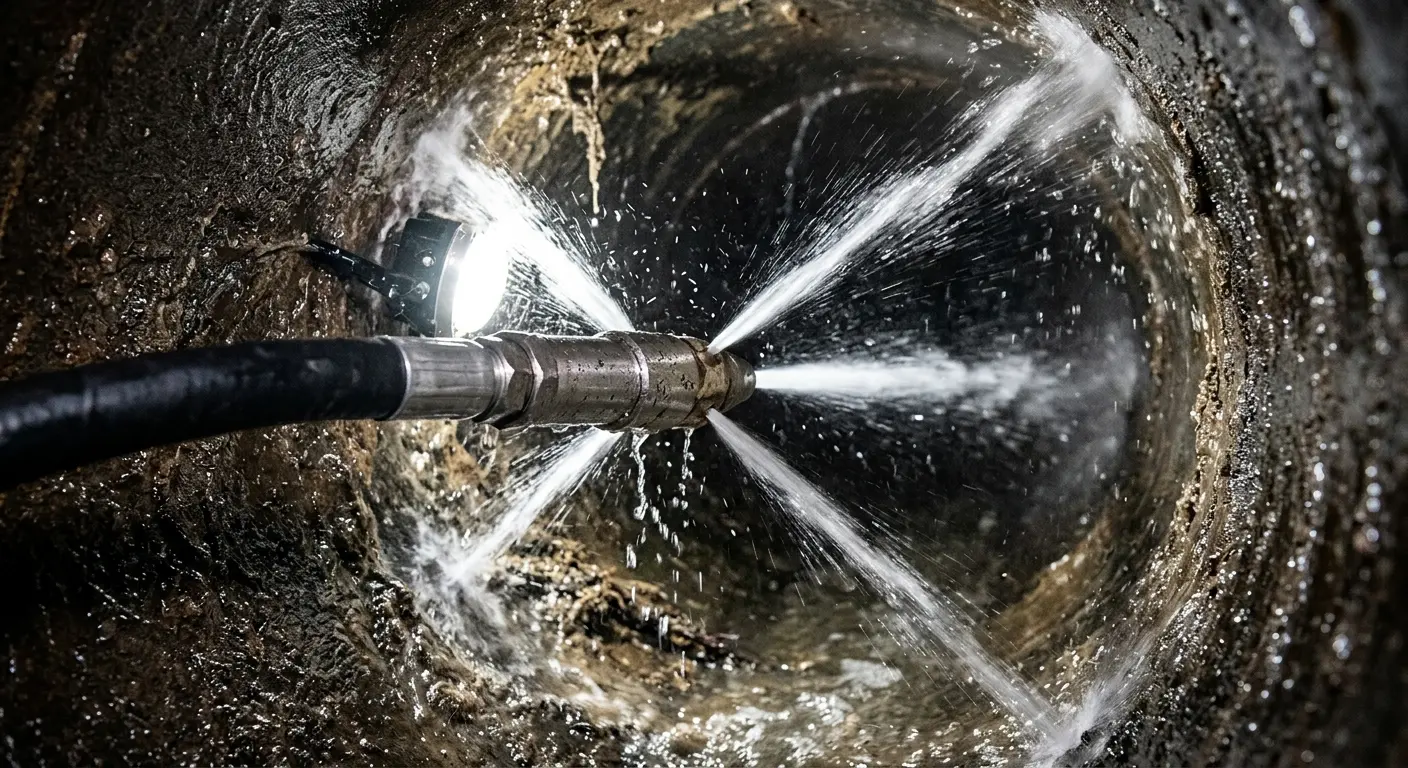High-pressure hydro jetting nozzle cleaning sewer pipe for Sewer Cleanout in Blakely